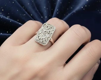 Freeform Diamond Sterling Silver Statement Ring | Size 7.75