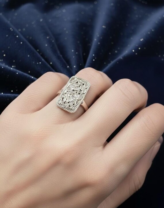 Freeform Diamond Sterling Silver Statement Ring |… - image 3