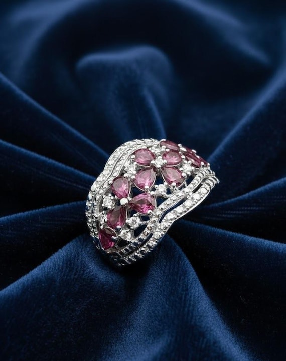 Vintage Style Sterling Silver Grape Garnet Ring |… - image 8