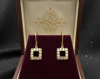Gold Plated Sterling Silver Diamond Lattice Dangle Earrings –Flat Cut Diamonds Approx. 0.20 CTW –