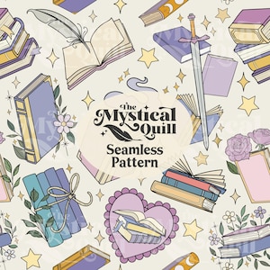 Pastel Books Seamless Pattern, Fantasy Books Pattern, Cute Books PNG, Pink Books Repeat Pattern Bookish Pattern PNG Trendy PNG Fabric Design