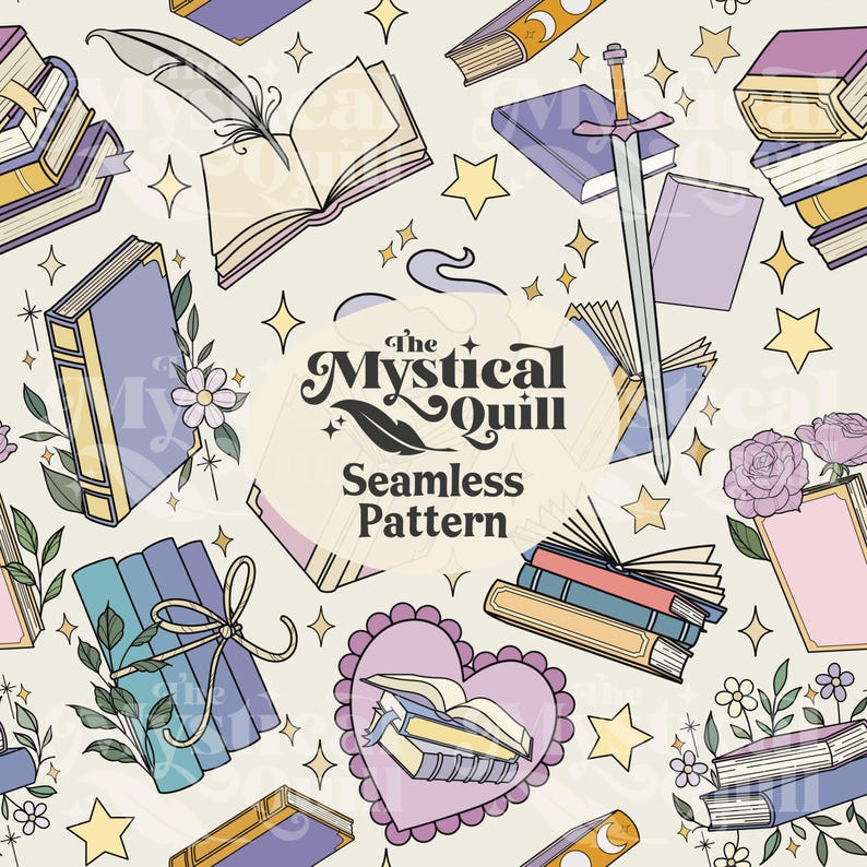 Subtle Book Pattern Pastel Books Seamless Pattern, Fantasy Books Pattern, Cute Books PNG ...