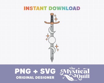 Sword Moon Phase Svg Png File, Sword Drawing Svg, Sword Svg File, Fantasy Sword Png Svg, ACOTAR Svg Png, Fourth Wing Svg File, Bookish Art