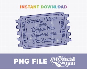Fantasy Book Ticket PNG File, Book club ticket, png for cricut, bookish cricut file, wyverns png, fae png file, bookmark png, kindle sticker