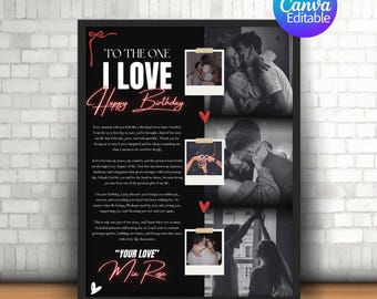 Custom Birthday Photo Card Canva Template, Photo Card For Anniversary, Party, Birthday Keepsake Photo Collage, Instant Download
