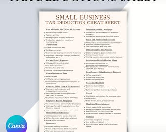 Tax Deduction Sheets, Business Tax Deductions,Tax deduction tracker, Small Business Tax Deduction Cheat Sheet, Printable Tax Sheet