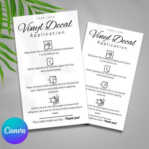 Printable Vinyl Decal Application Card,Vinyl Decal Care Card Instructions,Packaging Label,DIY,Small Business,Canva Template,Instant Download