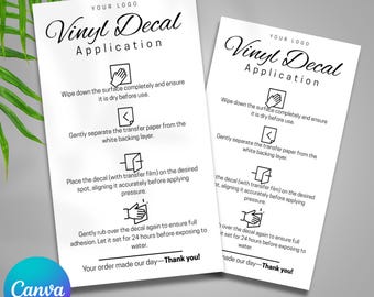 Printable Vinyl Decal Application Card,Vinyl Decal Care Card Instructions,Packaging Label,DIY,Small Business,Canva Template,Instant Download