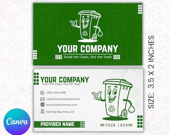 Trash Bin Cleaning Business Card, Garbage Can Wash Marketing Card, Dumpster Cleaning Card, Trash Bin Cleaning Service Card, Canva Template