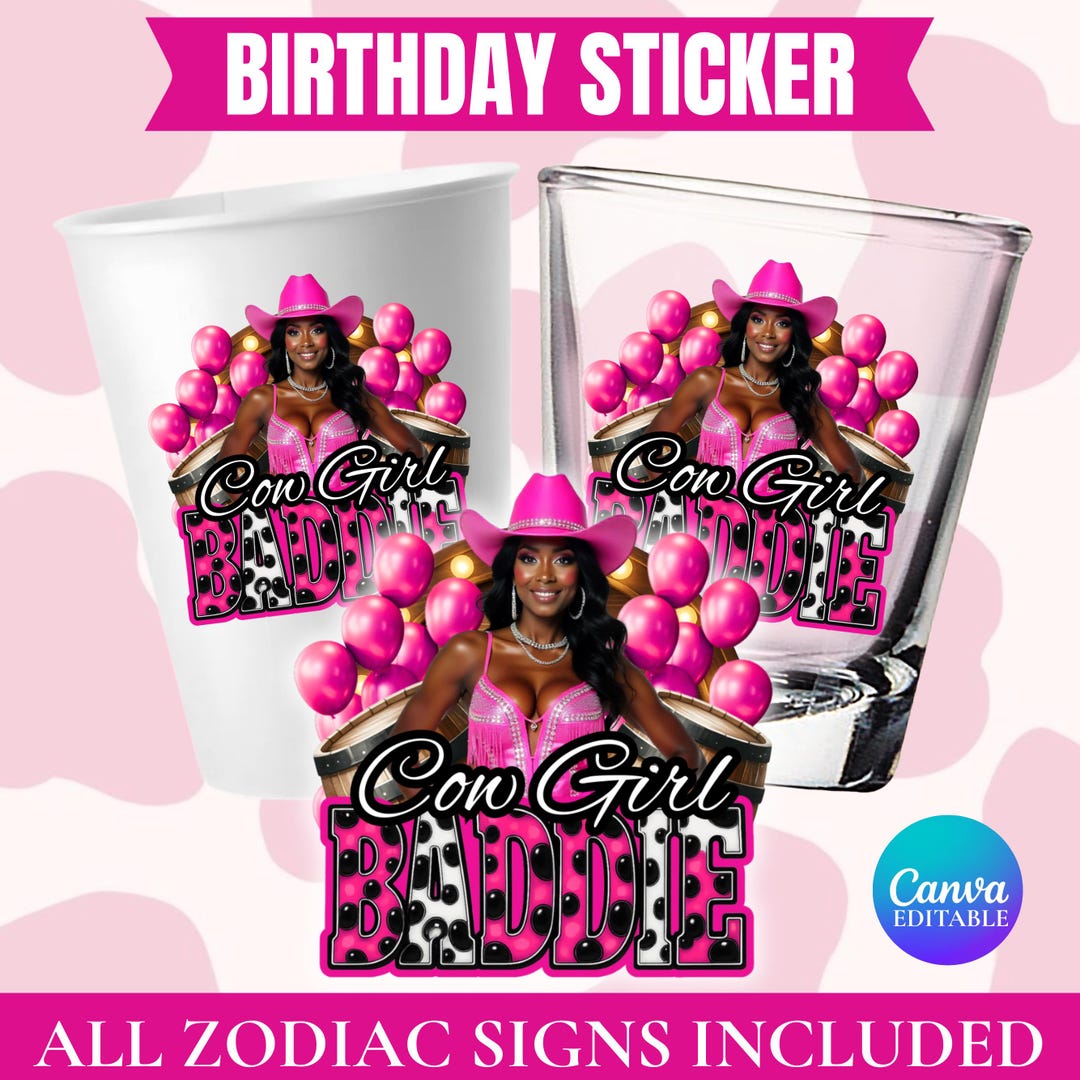 Birthday Designs Bundle, Pink Cow Girl Styrofoam Cup Sticker,shot Glass ...