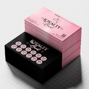 ポイントカードテンプレート、ビューティーポイントカード、DIYマーケティングカードテンプレートデザイン、ピンクのリワードカード、ヘアビジネスカード、割引カードCanva