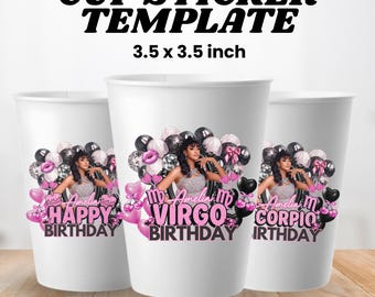 Styrofoam Cup Sticker Template, Pink and Black Birthday Cup, Pink Foam Cup Template, Pink Cup Stickers, Birthday Party Sticker Template