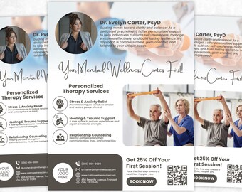 Therapy & Counseling Flyer, Mental Health Marketing Flyer, Psychology Therapy Flyer, Wellness Services Flyer, Canva Template