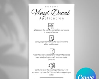 Printable Vinyl Decal Application Card,Vinyl Decal Care Card Instructions,Packaging Label,DIY,Small Business,Canva Template,Instant Download