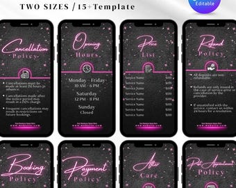 15+ Vorlagen für Buchungsrichtlinien, bearbeitbare Buchungsrichtlinien für Instagram-Story, Canva-Buchungsrichtlinie für Lash, Nail, Hair, Stornierungsrichtlinie