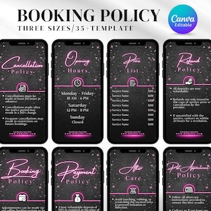 35+ Booking Policy Templates, Editable Booking Policies For Instagram Story, Canva Booking Policy For Lash, Nail, Hair, Cancellation Policy