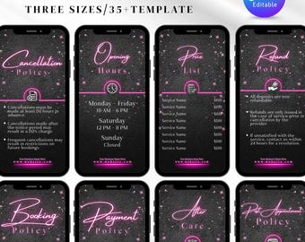 35+ Booking Policy Templates, Editable Booking Policies For Instagram Story, Canva Booking Policy For Lash, Nail, Hair, Cancellation Policy