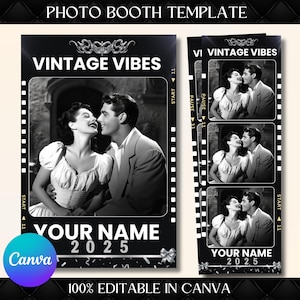 Vintage Photo Booth Strip Template, 2 sizes, Photobooth Frame Strip, Retro Photo booth Overplay, Retro Photobooth Strip template,Canva