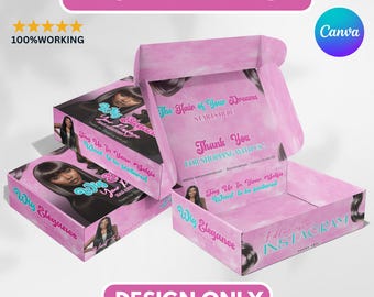 Perückenversandbox-Design, vorgefertigte benutzerdefinierte Box-Design, Lace Front Box Verpackungsdesign, DIY Box Design für Beauty Business, Canva Vorlage
