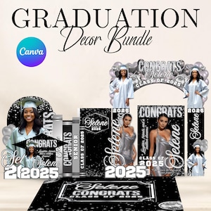 Custom Graduation Decor Bundle, Grad Entrance Arch, Congrats Grad Banner, Grad Name Cutout, Hat Arch Wall,Class of 2025 Floor Wrap Decor Set