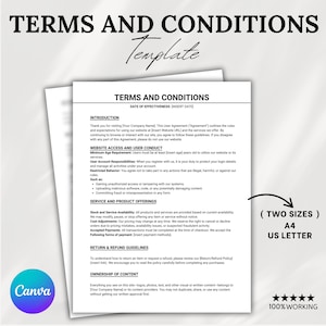Terms and Conditions Template, Customizable Agreement for Small Business, Shop Policies, Legal Documents, US Letter & A4, Canva Template