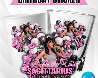 Cup Sticker Template, Birthday Cup Stickers, Styrofoam Cup Sticker Template, Pink and Black Birthday Cup, Pink Cup Stickers, Canva Template