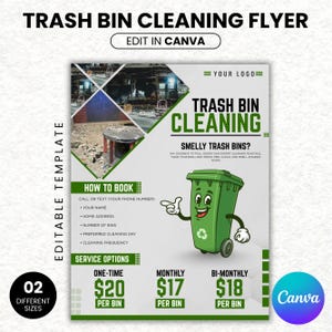 Mülltonnenreinigung Flyer, Mülltonnen waschen Marketing Flyer, Müllcontainer Reinigung Flyer, Mülleimer Reinigung Service, Canva Vorlage