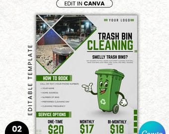 Flyer schoonmaken vuilnisbak, marketingflyer vuilnisbak wassen, flyer vuilcontainer schoonmaken, flyer schoonmaakdienst vuilnisbak, canvassjabloon