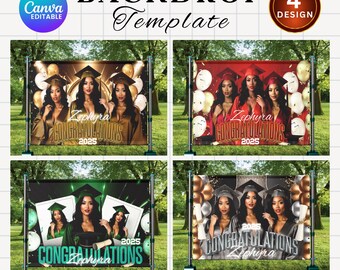 Graduation Backdrop Bundle, 4 Editable Graduate Backdrops, Canva Grad Party Decor,Class of 2025 Backdrop,Grad Backdrop,Grad Party Backdrop