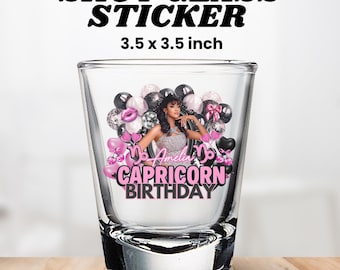 ショットグラスステッカーテンプレート、ピンクと黒の誕生日ショットグラスステッカー編集可能なパーティーショットグラステンプレートカスタマイズ可能なショットグラスデザイン
