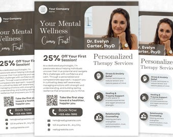 Therapy & Counseling Flyer, Mental Health Marketing Flyer, Psychology Therapy Flyer, Wellness Services Flyer, Canva Template