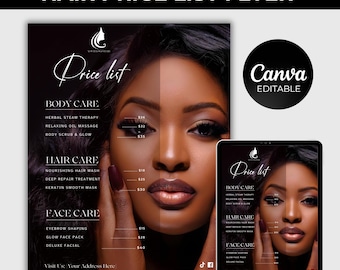 Salon Price List Template Editable Canva | Beauty Hair Nail Stylist Pricing Guide | Professional Business Flyer | Printable Pricing Sheet