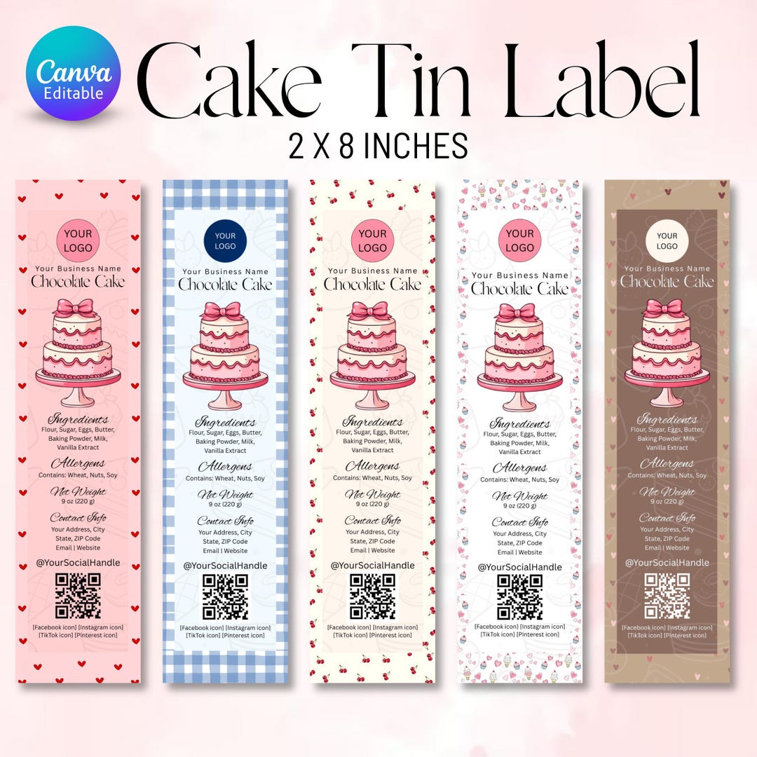 Mini Cake Tin Label, Editable Bakery Label, DIY Bakery Label, Small ...