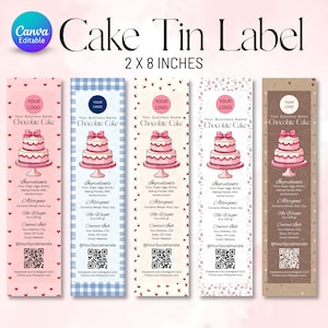 Mini Cake Tin Label, Editable Bakery Label, DIY Bakery Label, Small Bakery Business Packaging, Printable Bakery Label, Canva Template