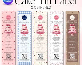 Mini Cake Tin Label, Editable Bakery Label, DIY Bakery Label, Small Bakery Business Packaging, Printable Bakery Label, Canva Template