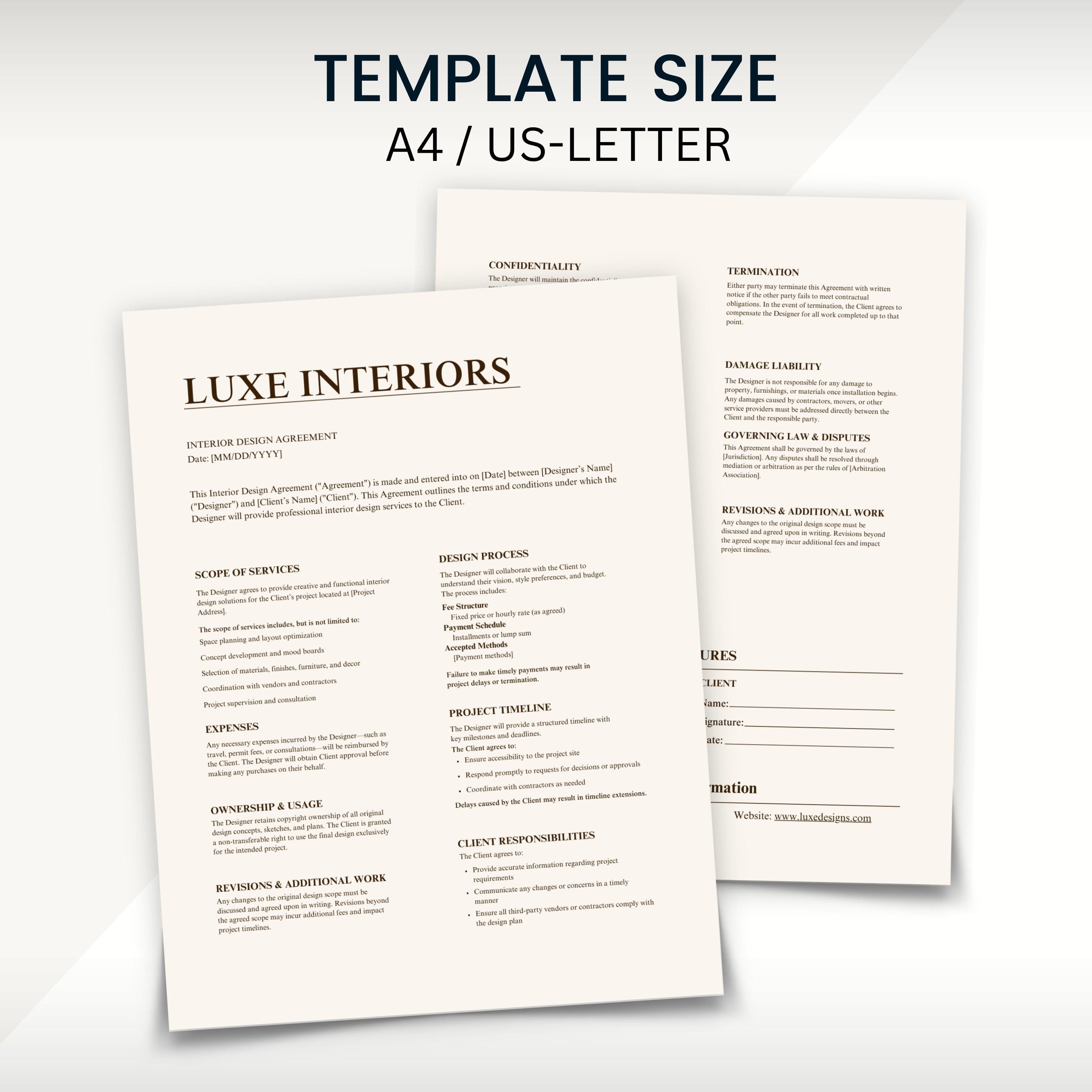 Interior Designer Client Contract, Interior Design Services Agreement ...