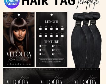 Hair Hang Tag Template, Editable Hair Tag, DIY Hair Hang Tag Design, Hair Business Tags, Hair Packaging, Canva Template, Instant Download