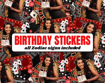 Zodiac Birthday Sticker Bundle,Casino Poker design, Styrofoam Cup Sticker, Shot Glass and T-Shirt Designs,Horoscope Sublimation Design Canva