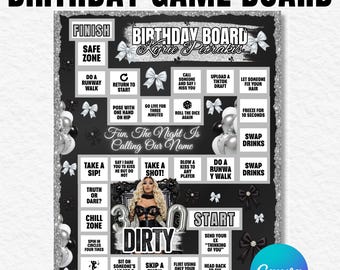 Juego de mesa Dirty 30 Birthday, tablero de regalo personalizado para fiesta, plantilla de Canva para noche de chicas, descarga instantánea