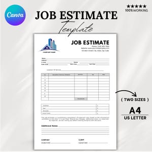 Modèle d'estimation de la tâche, modèle d'estimation de l'entrepreneur, formulaire d'estimation de la tâche, modèle d'estimation de la tâche à imprimer, offre de construction modifiable sur toile