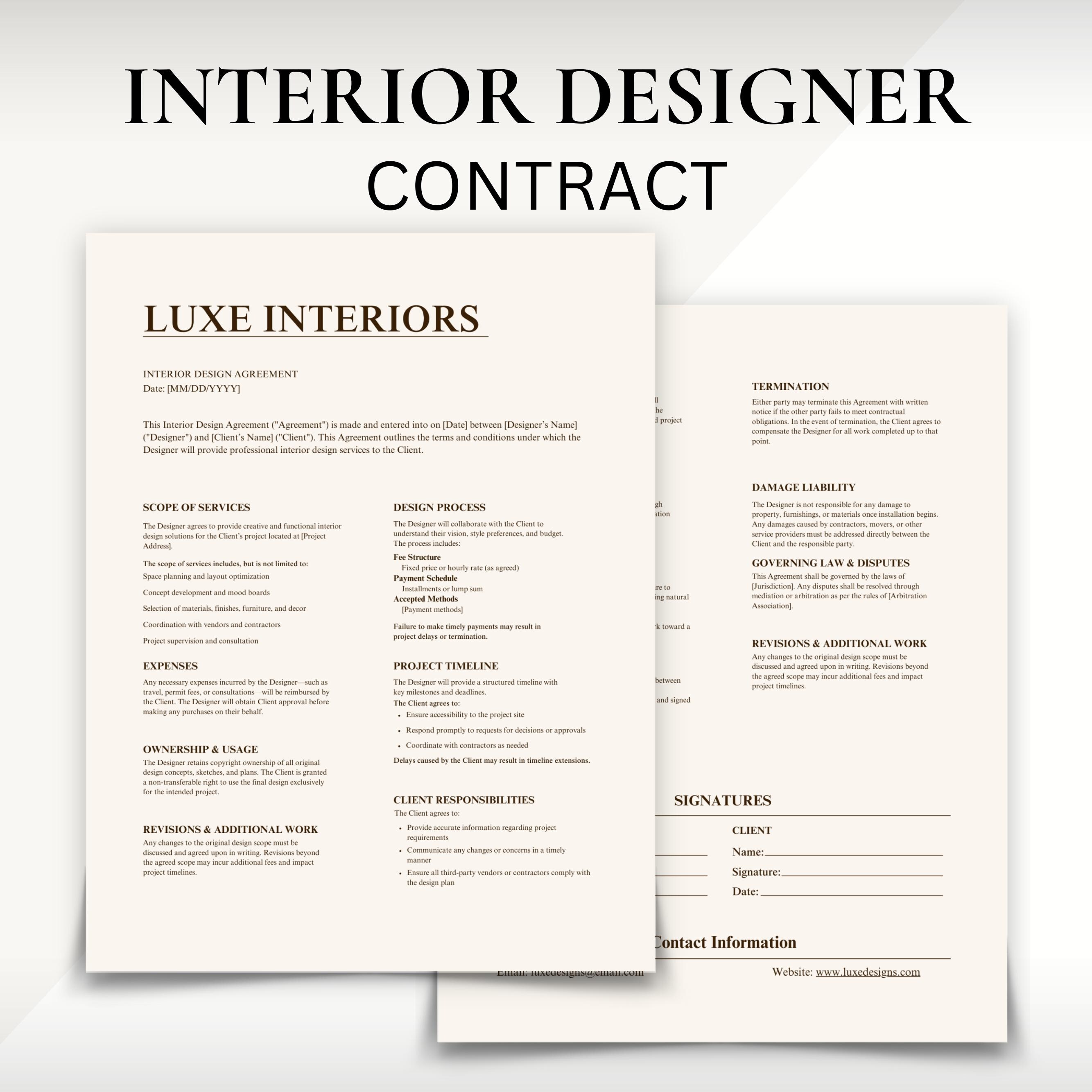 Interior Designer Client Contract, Interior Design Services Agreement ...