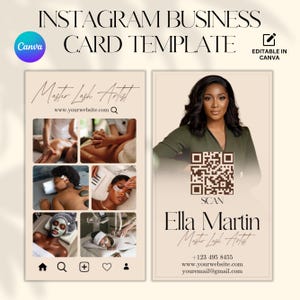 Carte de visite Instagram 2025, cartes de visite IG Lash Tech, modèle de carte de visite modifiable DIY, carte de visite QR Code, modifiable sur toile