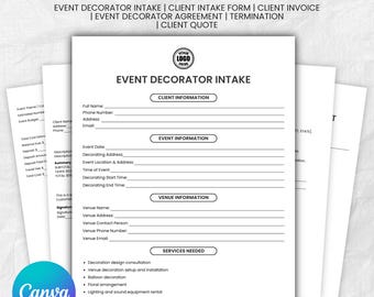 Editable Event Decorating Services Contract, Event Decor Rental Agreement, Party Decor Services, Event Planning Forms, Canva Template