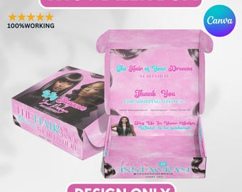 Perückenversandbox-Design, vorgefertigte benutzerdefinierte Box-Design, Lace Front Box Verpackungsdesign, DIY Box Design für Beauty Business, Canva Vorlage
