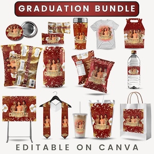 Graduation Party Favor Bundle, Senior Stole Design Template, Grad Chip Bag Template, Grad Water Labels, Grad Soda Can, Grad Gift Bag Canva