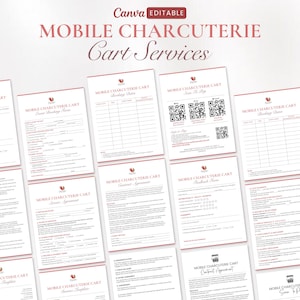 Mobile Charcuterie Cart Services Bundle, Mobile Bar Vertrag Bundle, Mobile Bar Charcuterie Warenkorb, Canva Vorlage, Sofort-Download