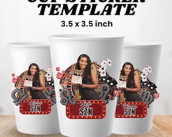 Casino Birthday Cup Design,Casino Shot Sticker,Styrofoam Cup Sticker, Casino Poker Design,Styrofoam Cup Sticker Template, Editable Party Cup