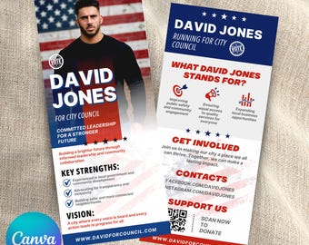 Political Campaign Rack Card Template, Election Candidate Flyer Template, Political Flyer Template, Political Card Canva Template