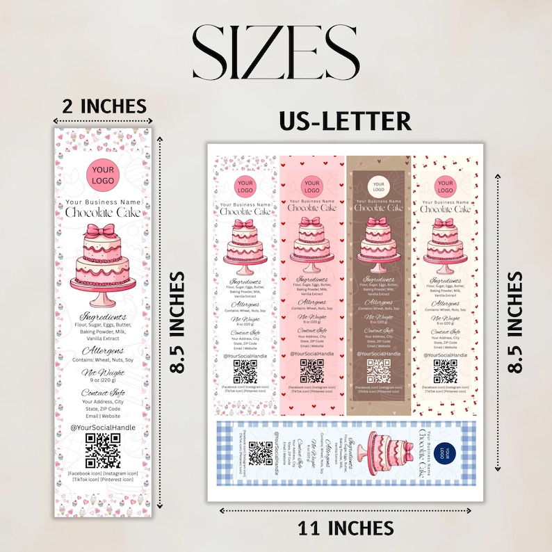 Mini Cake Tin Label, Editable Bakery Label, DIY Bakery Label, Small ...