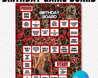 Cheetah Print Birthday Board Game, Custom Party Favor Game Board , Girls Night Canva Template Instant Download